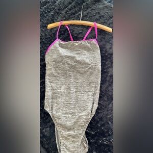 Speedo Gray One-Piece Swimsuit with Pink Trim